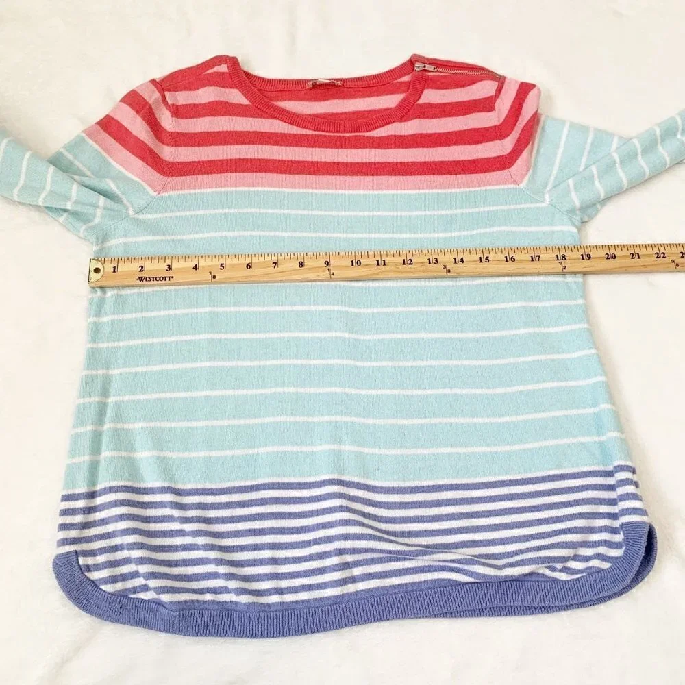 Talbots Sweater Women‎ MP Multi Colorblock Striped Zipper Shoulder 3/4 Sleeve